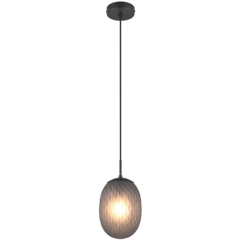 Lampada a sospensione nera vetro fumé E27 Trio Facette