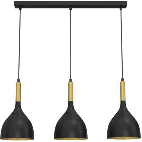 Lampada a sospensione nero/oro Noak 3 luci barra 72 cm