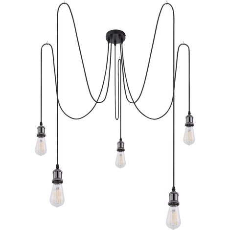 Lampada a sospensione oliver 5 luci metallo nero cavo in tessuto globo a31-5