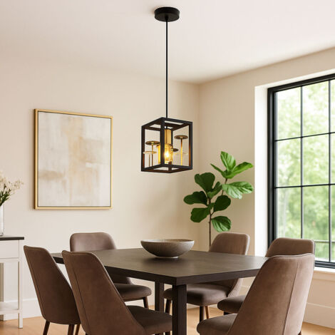 Lampada a sospensione oro nero per soggiorno, cristalli, metallo fumè, 1x E27, LxLxH 15x15x120 cm