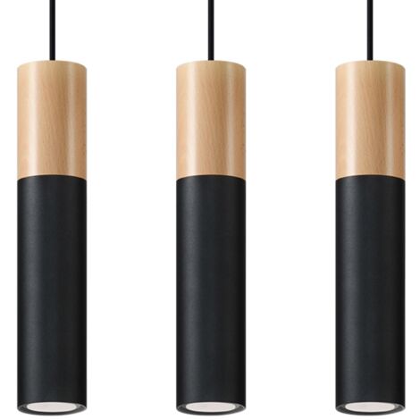 Lampada a sospensione Pablo legno naturale/nero 45x90x6cm Sollux