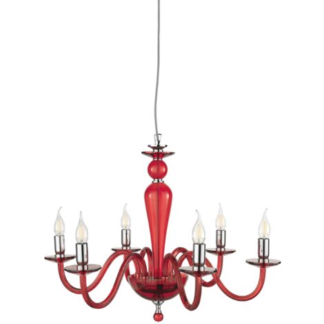 Lampada a sospensione PAGANINI a 12 LUCI in vetro lavorato a mano D84 cm RUBINO