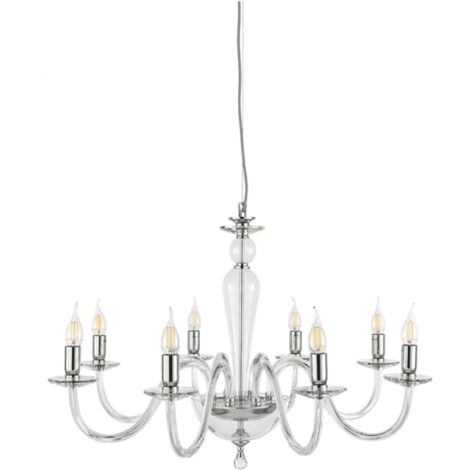 Lampada a sospensione PAGANINI a 6 LUCI in vetro lavorato a mano D70 cm CROMO