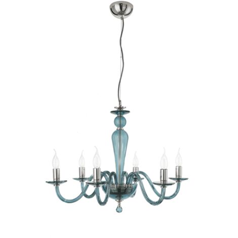 Lampada a sospensione PAGANINI a 6 LUCI in vetro lavorato a mano D70 cm OTTANIO