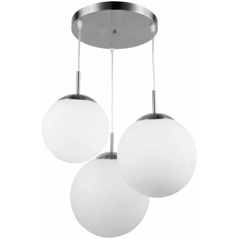 Image of Lampada a sospensione palle Lampada a sfera a 3 fiamme lampada a sospensione in vetro bianco lampada da tavolo da pranzo, nichel opaco, 3x E27, DxH