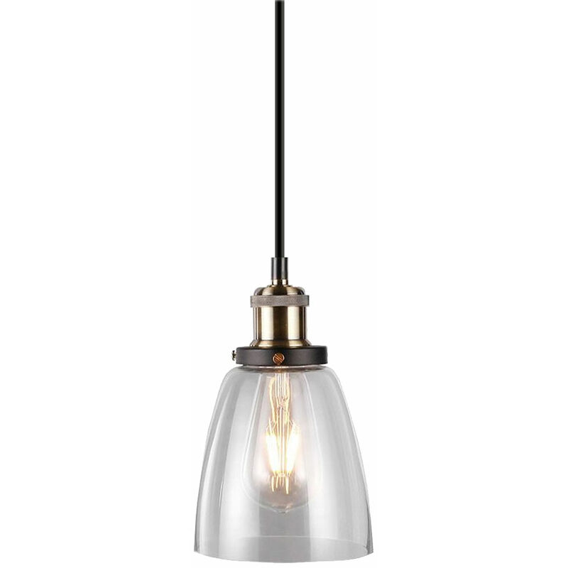 Image of Lampada a sospensione paralume lampada a sospensione lampada a sospensione lampada a sospensione sala da pranzo, metallo vetro trasparente nero, 1x