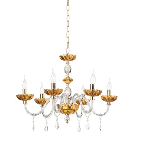 Lampada a sospensione PATRICIA in vetro e cristallo D75 cm Ambra 6 LUCI