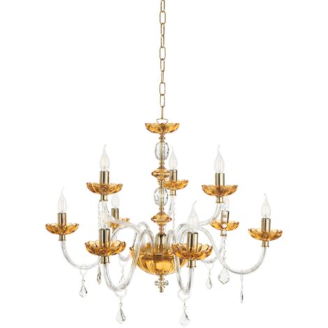 Lampada a sospensione PATRICIA in vetro e cristallo D88 cm Ambra 9 LUCI