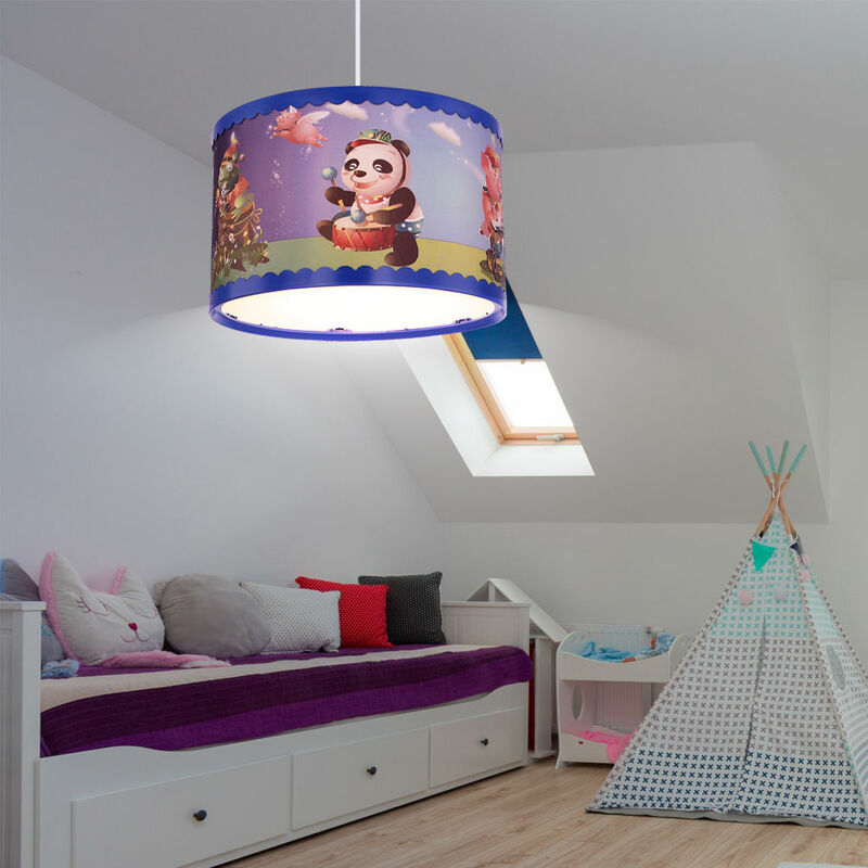 Image of Lampada a pendolo da soffitto per bambini con motivi di animali colorati, stanza dei giochi, lampada a sospensione in un set che include lampadine a