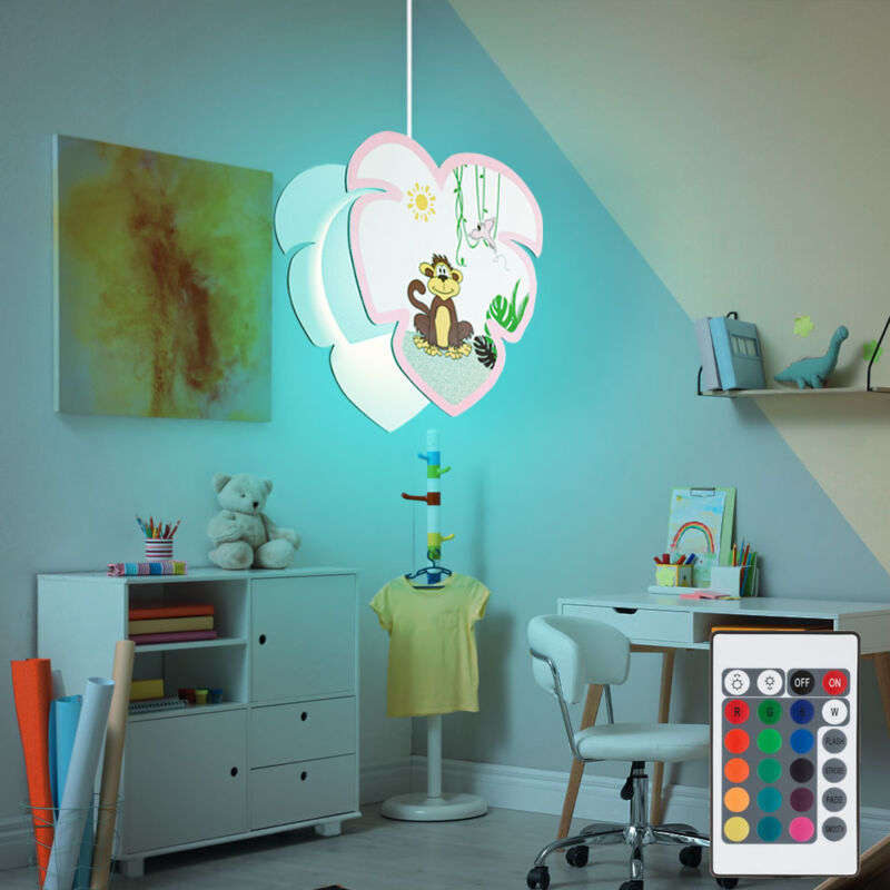 Image of Lampada a pendolo per bambini, sala giochi, illuminazione a soffitto, motivo scimmia, ragazza, lampada a sospensione in un set che include lampadine