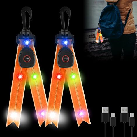 Lampada a sospensione per borsa - 2 pezzi Lampada a sospensione a LED riflettente ricaricabile USB Nastro riflettente per appendere strisce di sicurezza ad alta visibilità per zaini, corsa