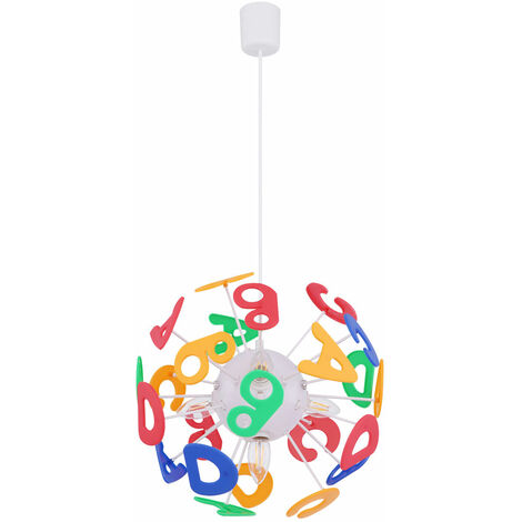 Lampada a sospensione per cameretta dei bambini lettere lampada a sospensione Lampada per bambini a forma di palla, plastica colorata, prese 4x E14, PxH 35x120 cm