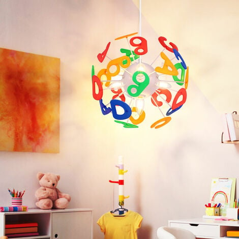 Lampada a sospensione per cameretta dei bambini lettere lampada a sospensione Lampada per bambini a forma di palla, plastica colorata, prese 4x E14, PxH 35x120 cm