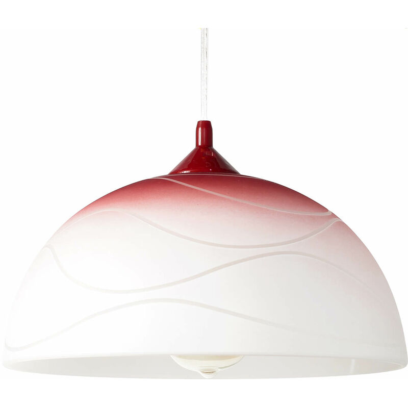 Image of Lampada a sospensione per interni dal design retrò con paralume in vetro color bianco rosso Ø30cm - Rosso, bianco