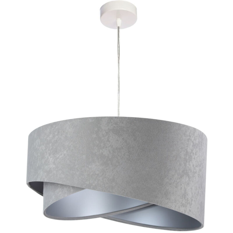 Image of Lampada a sospensione dallo stile moderno design rotondo color grigio argento Lampadario per Tavolo da pranzo in stoffa - Bianco, grigio, argento