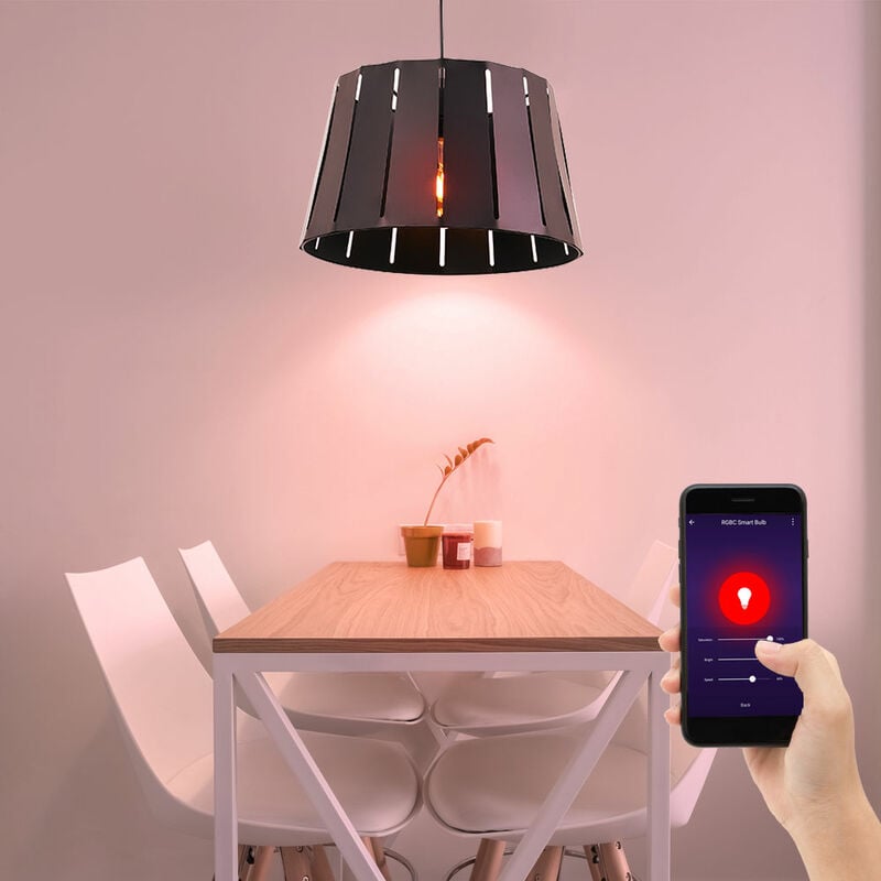 Image of Globo - Lampada a sospensione per sala da pranzo lampada a sospensione nera effetto legno lampada a sospensione moderna, controllo tramite app