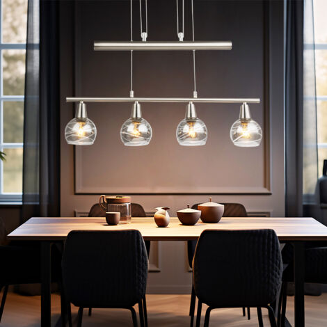 Lampada a sospensione per tavolo da pranzo regolabile in altezza lampada per sala da pranzo in vetro Luce a sospensione LED a 4 fiamme, a sospensione, 4x 4W 4x 400 lm 3000K, LxH 60 x 160 cm