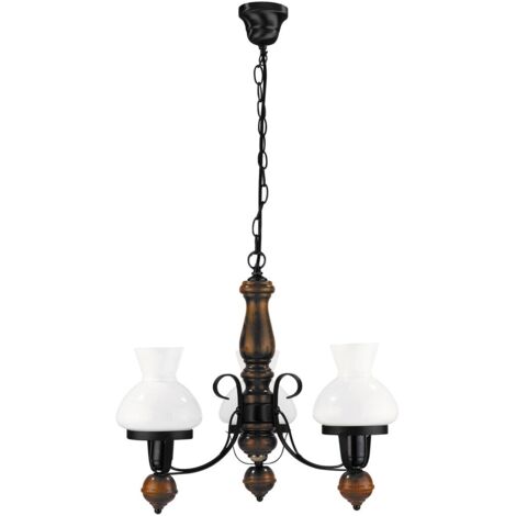 lampada a sospensione Petronel metallo / legno vetro opaco nero / noce / vetro opale Ø60cm H: 45cm