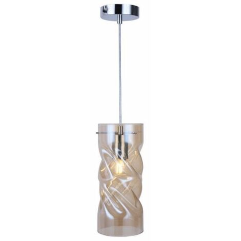 Lampada a sospensione Pia cromo vetro ambra E27 60W