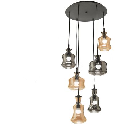 Lampada a sospensione PIN a 6 diffusori in vetro soffiato base   45 cm