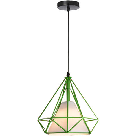 Lampada a Sospensione, Plafoniera Vintage con Gabbia di Ø25cm Diamante, Illuminazione E27 per Soggiorno Sala da Pranzo Taverna (1PCS Verde)