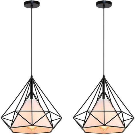 Lampada a Sospensione, Plafoniera Vintage con Gabbia di Ø25cm Diamante, Illuminazione E27 per Soggiorno Sala da Pranzo Taverna Nero 2PCS