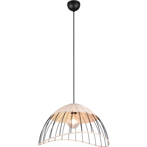 Lampada a sospensione, rattan e metallo, naturale e nero, D 48 cm, Sandrine