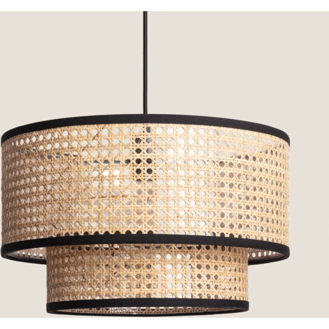 Lampada a Sospensione Rattan Huela Doppio Naturale