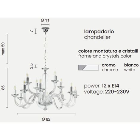 Lampada a sospensione RAVEL 12 luci in vetro lavorato a mano D82 cm BIANCO