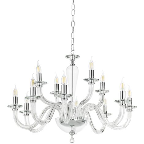 Lampada a sospensione RAVEL 12 luci in vetro lavorato a mano D82 cm CROMO