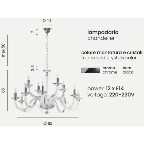 Lampada a sospensione RAVEL 12 luci in vetro lavorato a mano D82 cm NERO