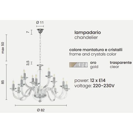 Lampada a sospensione RAVEL 12 luci in vetro lavorato a mano D82 cm ORO
