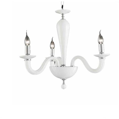 Lampada a sospensione RAVEL 3 luci in vetro lavorato a mano 60 cm BIANCO