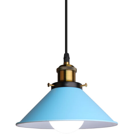 Lampada a Sospensione Retrò in Metallo, Lampada da Soffitto E27 Industriale Ferro, Ø 22cm, Blu