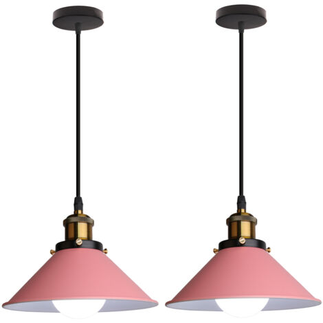 Lampada a Sospensione Retrò in Metallo, Lampada da Soffitto E27 Industriale Ferro, Altezza Regolabile, Ø 22cm, per 2 Rosa