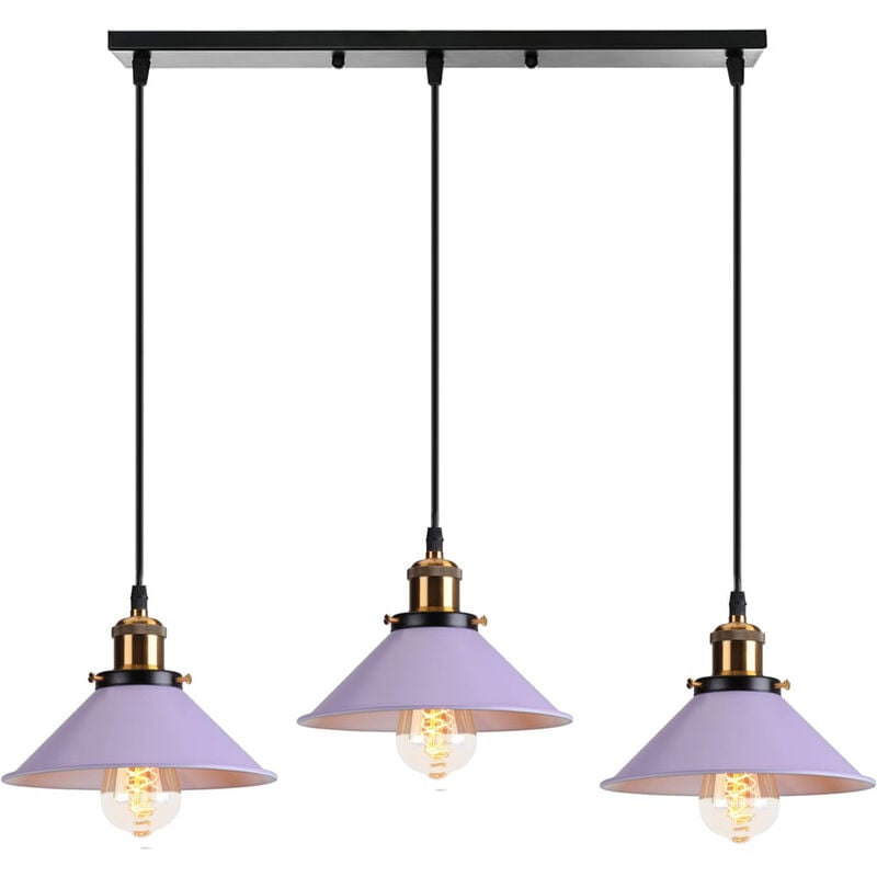 Image of Wottes - Lampada a Sospensione Retrò Industriale Lampadario da Soffitto Metallo Regolabile 3 Luci Viola Chiaro