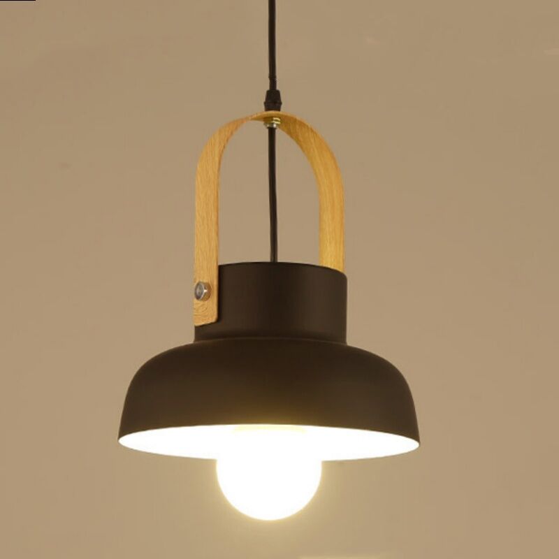 Image of Lampada a Sospensione Retrò Lampadario da Soffitto in Legno Metallo Plafoniera Regolabile Nero