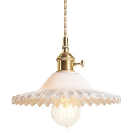Lampada a Sospensione Retrò Lampadario da Soffitto Paralume Vetro Plafoniera Interna Regolabile Bianco