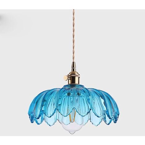 Lampada a Sospensione Retrò Lampadario da Soffitto Vetro Metallo Creativo Plafoniera Regolabile Blu
