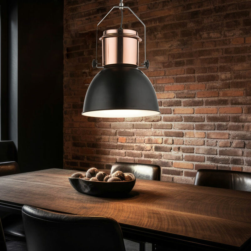 Image of Lampada a sospensione retro sala da pranzo lampada a sospensione nera lampada a sospensione rame industriale, metallo, 1x attacco E27, DxH 26,5x120 cm