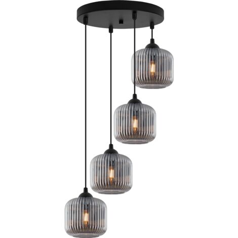 LAMPADA A SOSPENSIONE RIFFLE NERA 4 PARALUME GRAFITE PIATTO CILINDRO E27