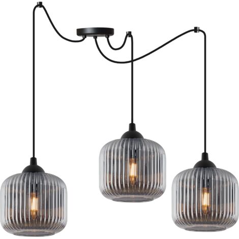 LAMPADA A SOSPENSIONE RIFFLE SPIDER CILINDRO PARALUME GRAFITE NERO A 3 PIASTRE E27