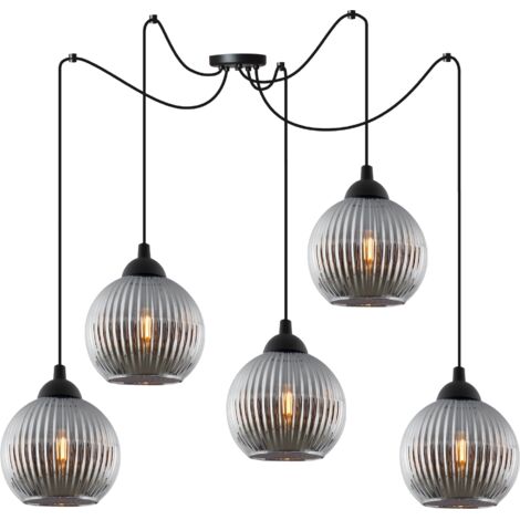 LAMPADA A SOSPENSIONE RIFFLE SPIDER NERA 5 SFERE PIATTE A FORMA DI GRAFITE E27