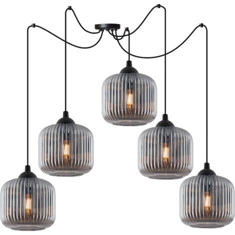 LAMPADA A SOSPENSIONE RIFFLE SPIDER NERO 5 PIATTI PARALUME GRAFITE CILINDRO E27