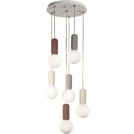 Lampada a sospensione ROCK 35 cm in cemento Multicolor e vetro soffiato 6 Luci