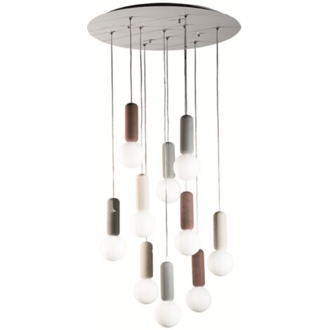Lampada a sospensione ROCK 60 cm in cemento Multicolor e vetro soffiato 10 Luci