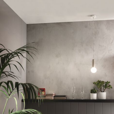 Lampada a sospensione ROCK in cemento Bianco e vetro soffiato D10 cm 1 Luce