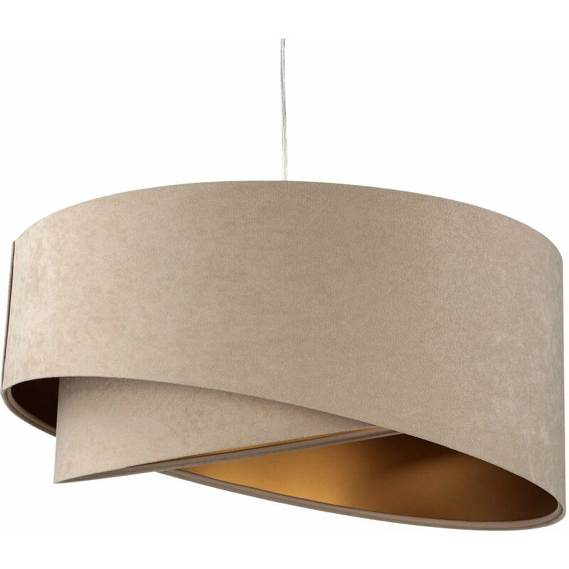 Image of Licht-erlebnisse - Lampada a sospensione dallo stile moderno design rotondo color beige dorato Ø50cm Lampadario per Tavolo da pranzo in stoffa