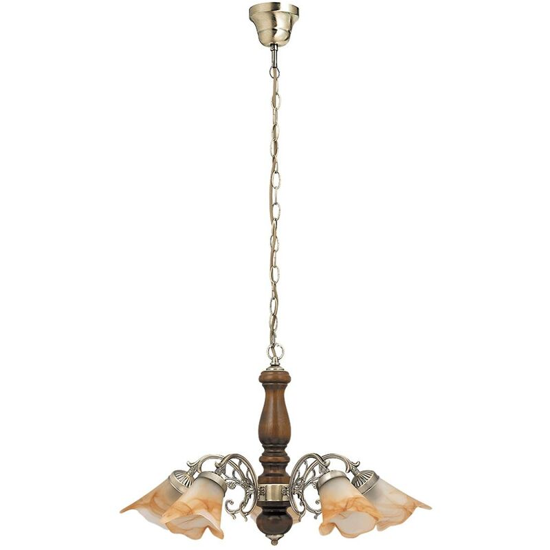 Image of Lampada a sospensione rustica 3 di metallo / vetro in legno bronzo / noce / marrone Ø70cm h: 38cm