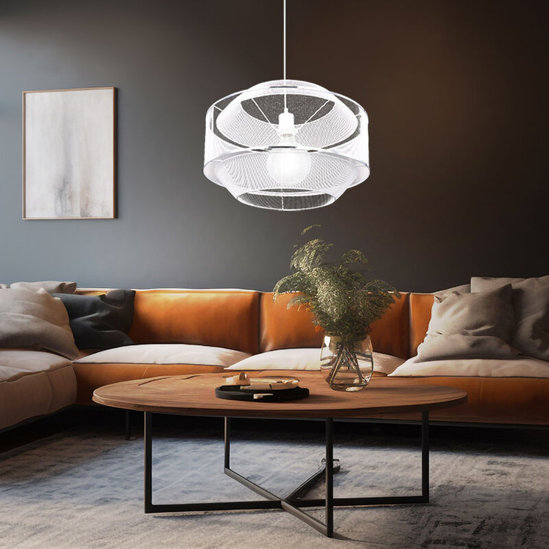 Image of Lampada a sospensione sala da pranzo lampada a sospensione lampada a sospensione griglia metallica con anelli cromati, bianco argento rotondo, 1x